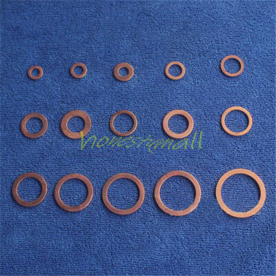 150Pcs Assorted Solid Copper Crush Washers Seal Flat Oil Brake Ring Kit 15 Size