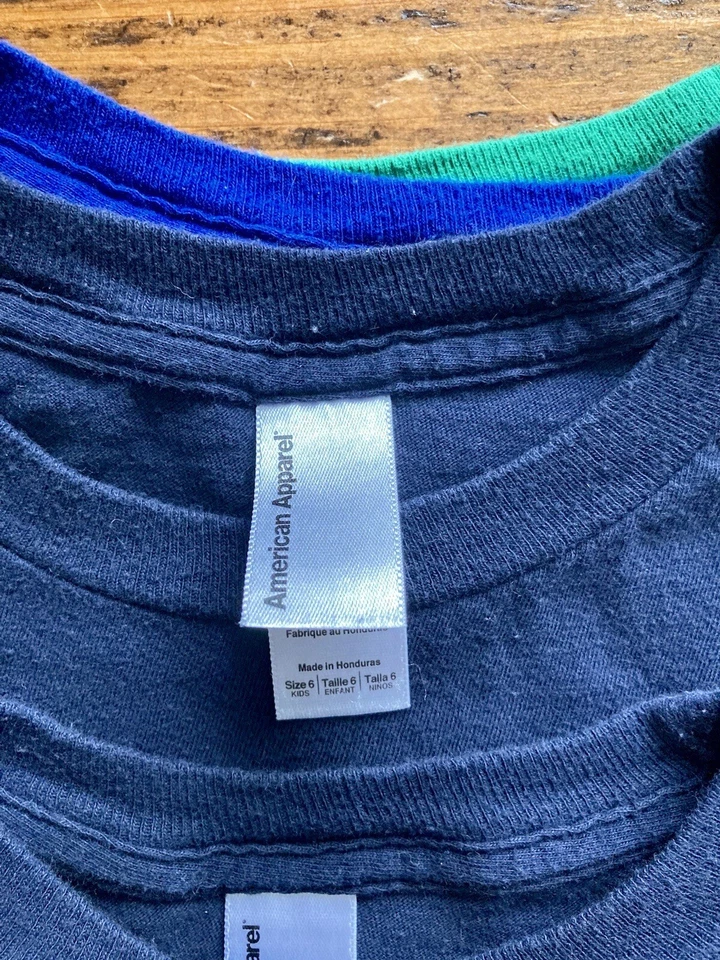 American Apparel Size 6 Kids Crewneck Fine Jersey Short-Sleeve Blue T-Shirt Lot - Image 3 of 4