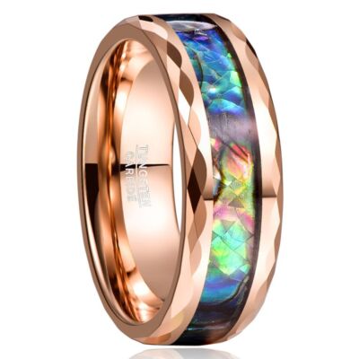Mens Wedding Bands Tungsten Rings for Men Engagement Rings Inlay Shell Rose Gold