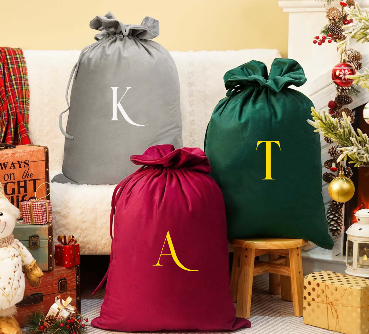 Luxury Large Personalised Alphabet Letter Initial Velvet Christmas - Main Image