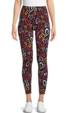 No Boundaries Juniors Knit Ankle Leggings Multi Colored Heart Desc Size L 11-13