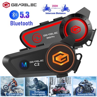 Motorcycle Helmet Intercom Headset Bluetooth 5.3 Waterproof 2 Riders Music Share