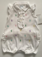 Polo Ralph Lauren Bubble Shortall All Over Pony White Romper One-Piece Size 6M