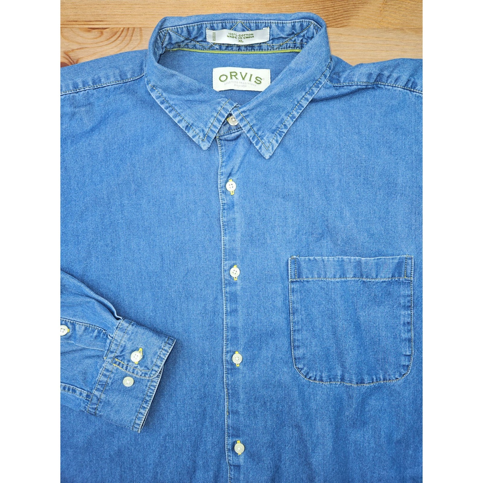 Orvis Mens Denim Shirt XL Blue 100 Cotton eBay