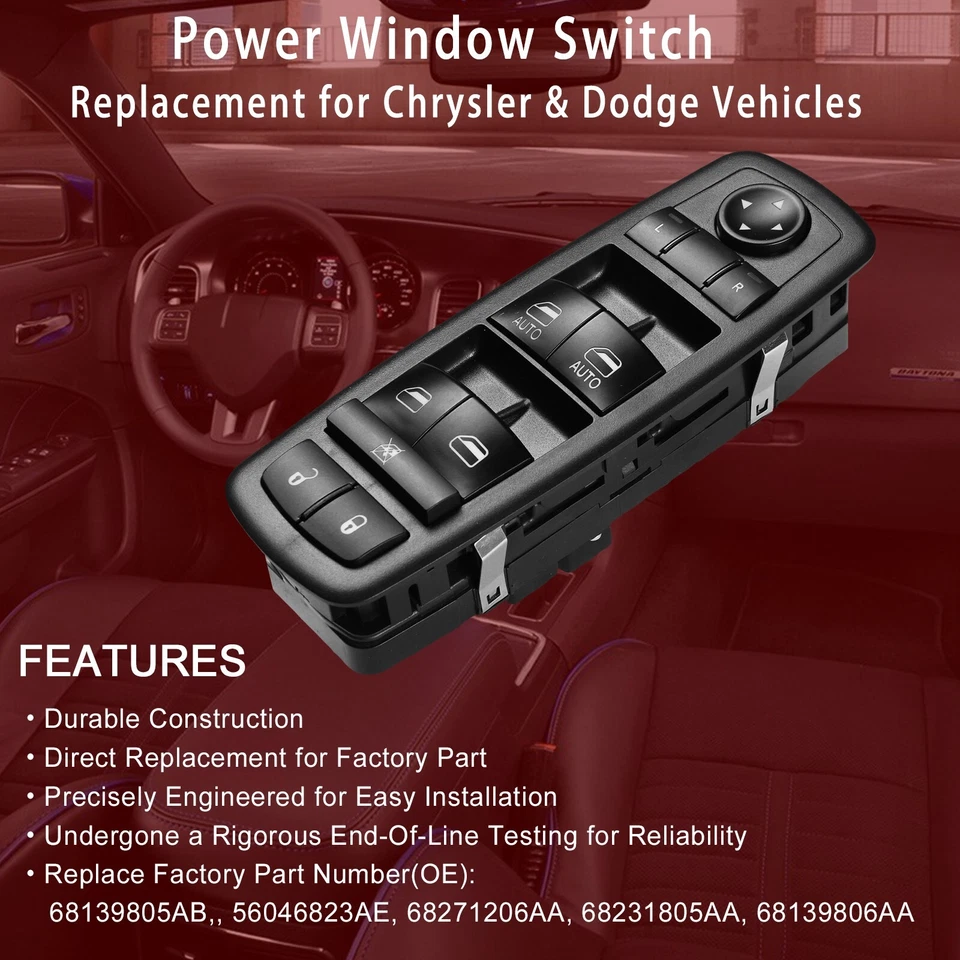 Master Power Window Control Switch for Chrysler 200 300 Dodge Charger Ram 4-Door Foto 2 de 4