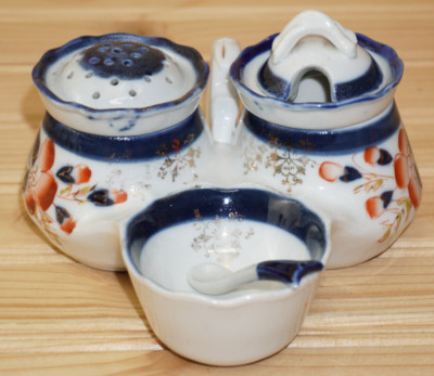 Antique Condiment Set Cobalt Rust & Gold  (B31)