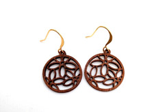 Round Natural Maple Wood Floral Earrings w/ Flower Cutouts