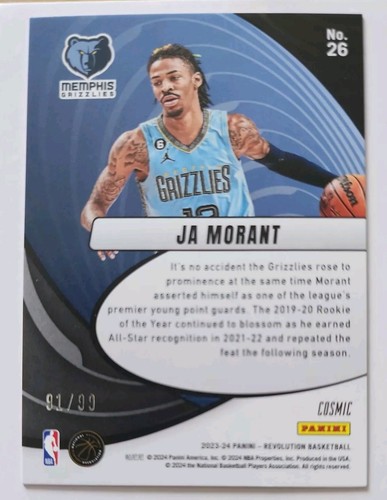 2023-24 Ja Morant Panini Revolution Cosmic Vortex /99 - Picture 2 of 2