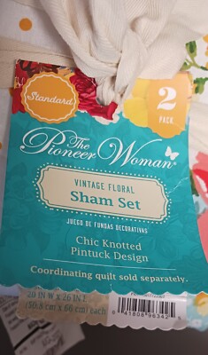 Pioneer Woman Vintage Floral Standard Pillow Sham Set Chic Knotted