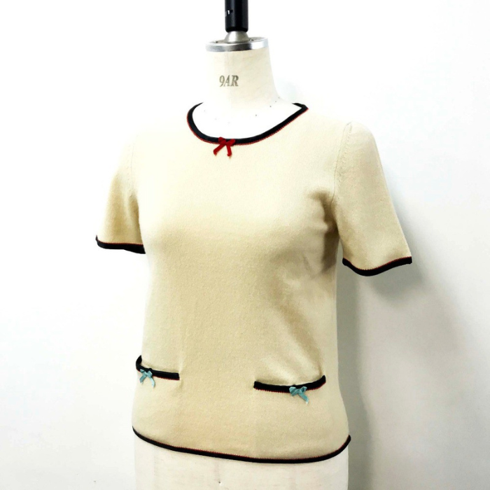 Tシャツ・カットソー GUCCI CASHMERE T-SHIRT Gucci 501400 T Shirt Ribbon Cashmere Beige XS Size Used From