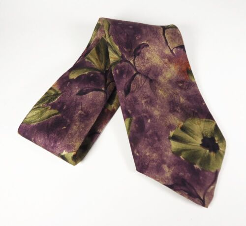 HARKEN LTD Floral Silk Tie - Purple, Olive Green,… - image 1