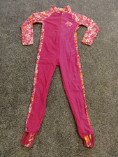 GIRLS PINK FLORAL NECK TO ANKLE SWIMSUIT JUMPSUIT SIZE 128/134  7-10 US SIZE 