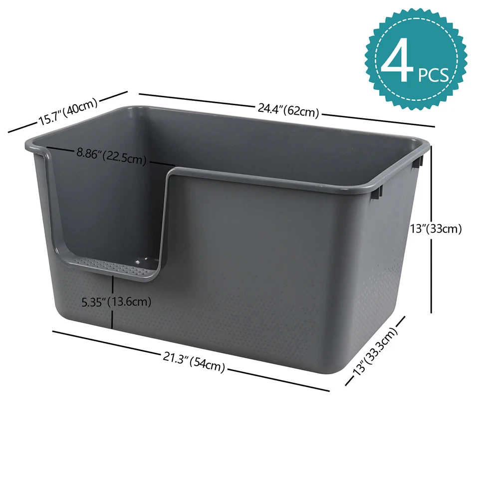 Caja de arena extra grande para gatos 2/4 Big Kitty Pan animal mascota gigante plástico lados altos Foto 3 de 4