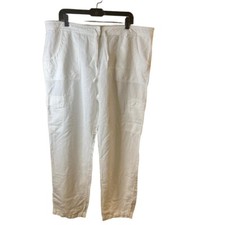 Eileen Fisher White Multiple Pockets Cargo Relaxed Fit Linen Blend Pants Size 18