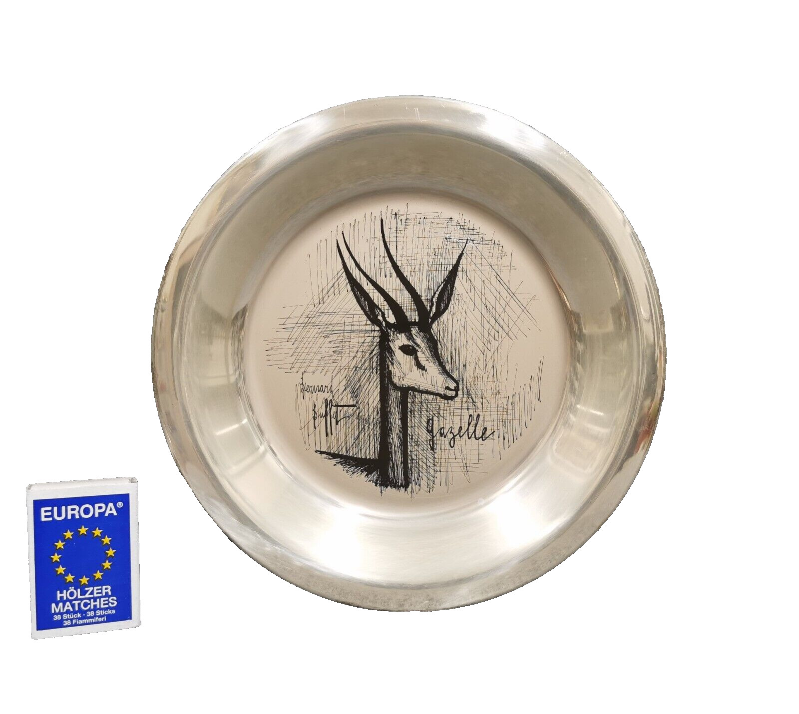 Bernard Buffett Künstlerteller Gazelle 925 Sterling Silber 1973 Teller signiert