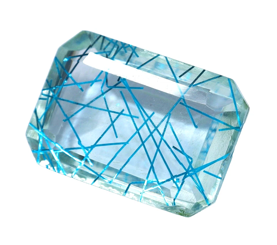 40 Ct Riesiger Smaragd Himmelblauer Rutil Natürlicher Rutilquarz Lose Edelstein - Bild 2 von 4