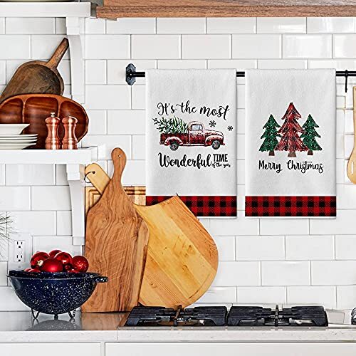 Truck Christmas Trees Kitchen Towels and Dish Towels, 18 x 28 Inch Winter - Picture 2 of 7