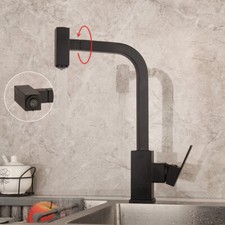 15.4" Unique Black Pull Out Swivel Kitchen Sink Mixer Faucet Deck Mounted Taps