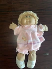 Vintage 1982 Cabbage Patch Kid Doll 16.5" Green 👀 Tan Curly Short Hair Org 👗