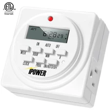 iPower Heavy Duty Digital Electric Programmable Dual Outlet Timer Plug 1-20 PACK