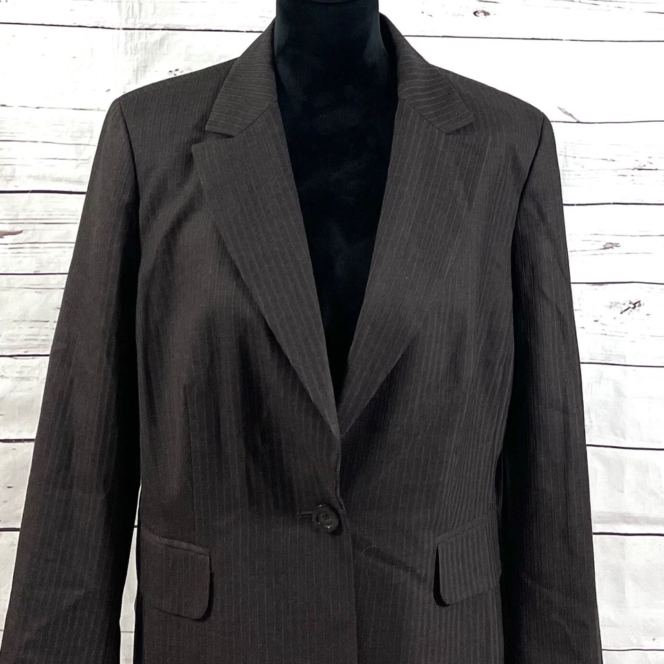 Ann Taylor Loft Jacket Women's 16 Brown Striped Blazer Wool Blend - Image 2 of 4