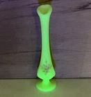 Vintage Fenton Glass Swung Bud Vase Uranium Glows Hand Painted Signed Flowers