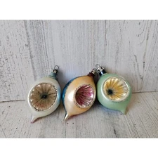 Vintage striped poland indent mini ornament reflector Mercury glass pink blue se