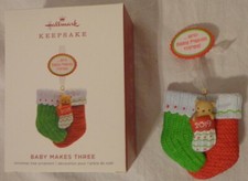 HALLMARK CHRISTMAS ORNAMENT 2019 AND BABY MAKES THREE 3 STOCKINGS TEDDY NIB