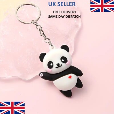 Süßer Cartoon Panda Schlüsselanhänger Schlüsselring Tasche Kawaii Anhänger Schlüsselring Kette. UK VERKÄUFER