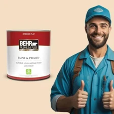 BEHR PREMIUM PLUS 1 qt. #22 Navajo White Flat Low Odor Interior Paint & Primer