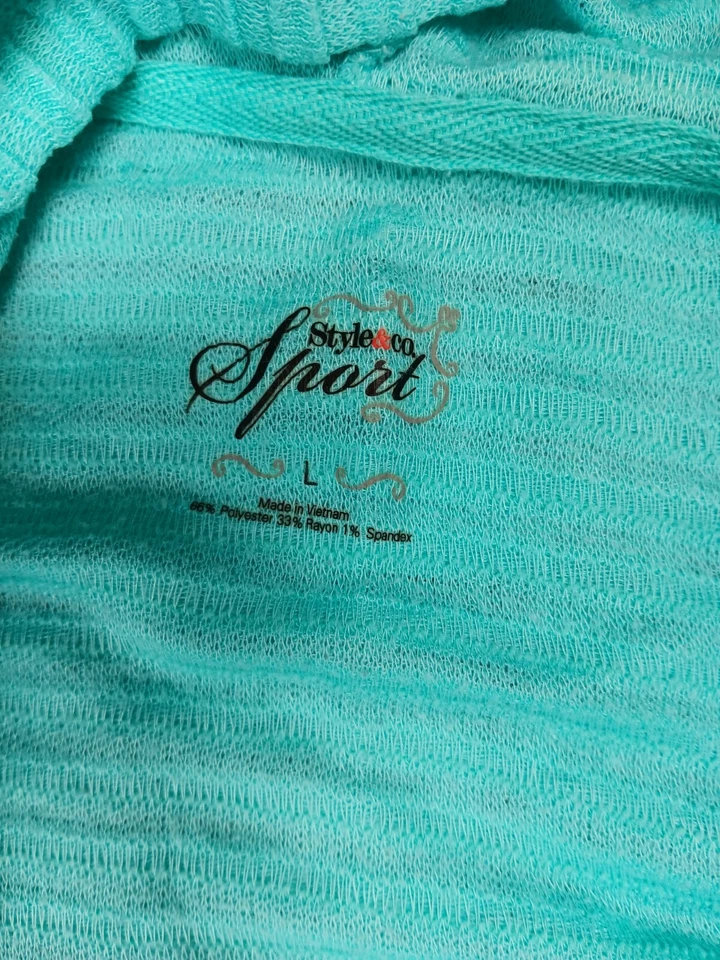 Cardigã Style & Co Sport Feminino Grande Azul Frente Aberta Bainha Assimétrica Moletom com Capuz  - Imagem 3 de 4