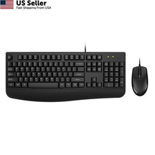EDJO Wired Keyboard and Mouse Combo,Ergonomic with Palm Rest,Full Size Black