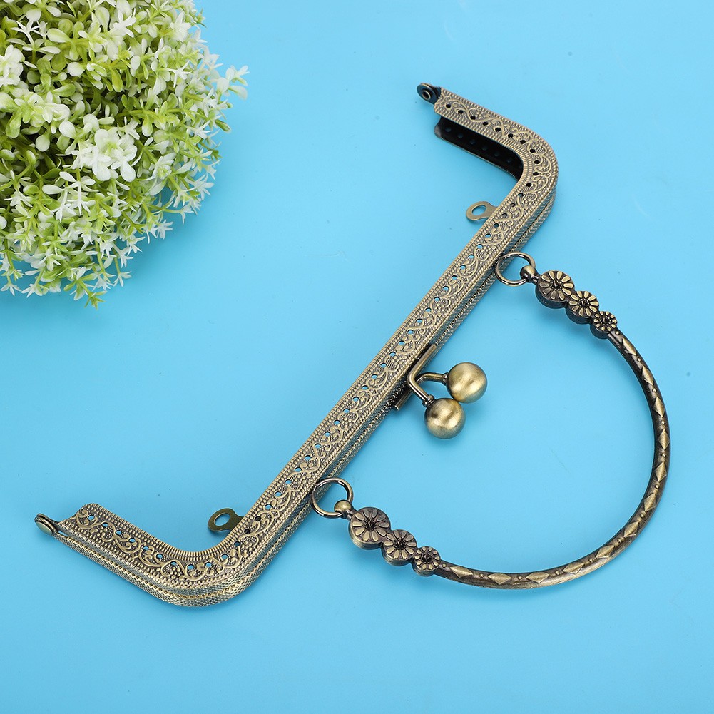 Metal Purse Frame Kiss Clasp Lock Bronze Tone Retro Square Embossed Portable