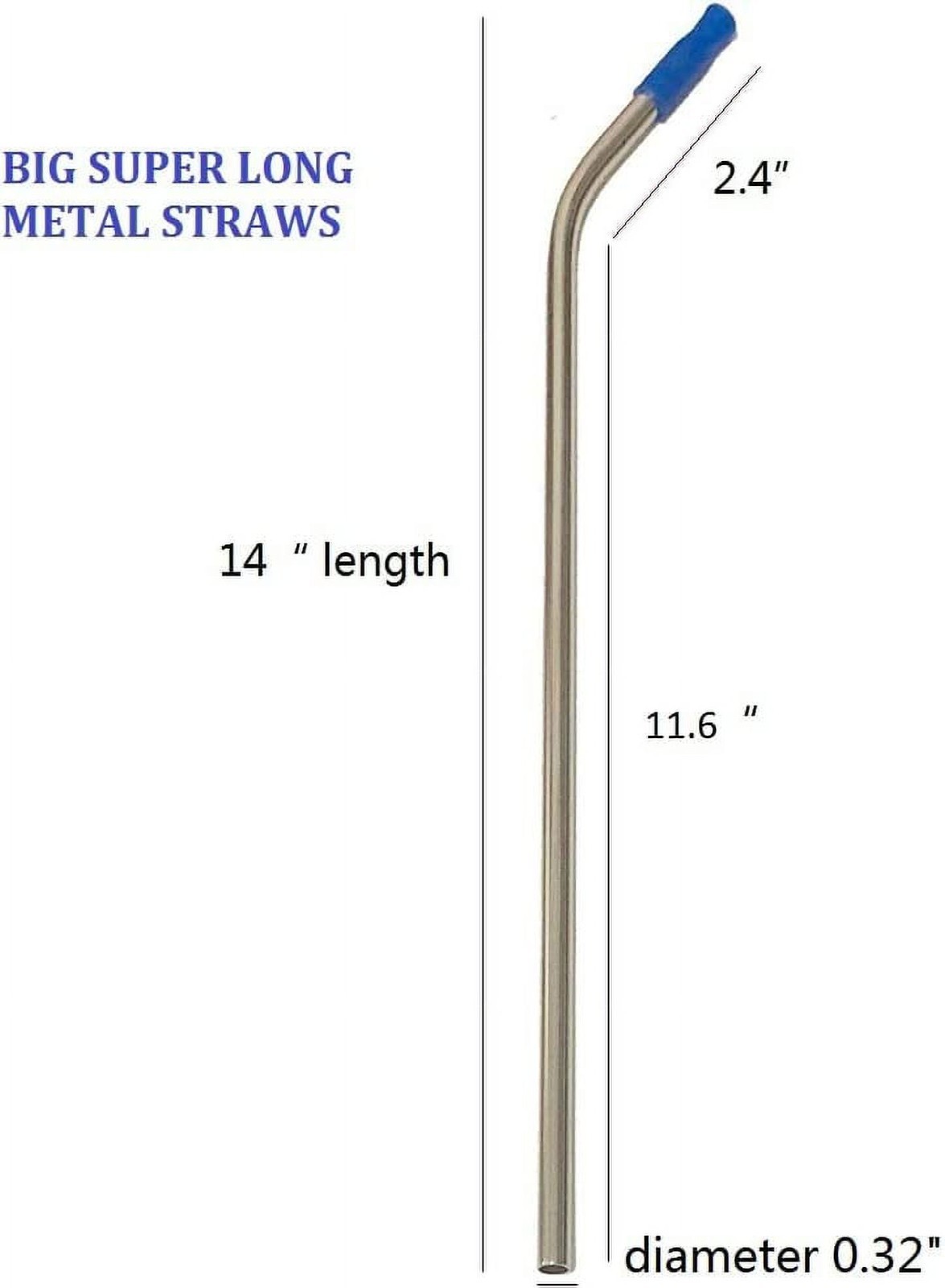 14 Inch Stainless Steel Straws, Set of 4, Extra Long Reusable Metal Straws (0.32