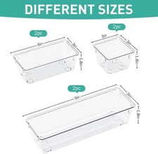 6 Pack Clear Drawer Organizer Set Acrylic Drawer Storage Trays Storage Bins