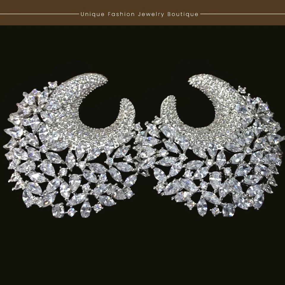 Pendientes de aro de diamantes simulados marquesa rellenos de oro blanco de 18k joyería nupcial Foto 2 de 4