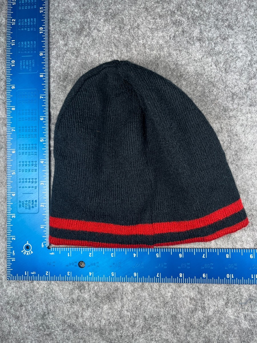 Nike Beanie Toque Youth One Size Black Red Stripe Knit Acrylic