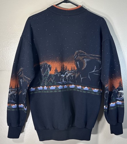 Vintage Artisans Sunschein Designs Moon Wolf Sweatshirt Pullover S-M USA Western - Picture 6 of 10