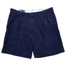 Vintage Polo Ralph Lauren 100 Linen Shorts Mens 38 Navy Pleated Golf Chino 8"