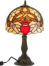 Table Lamp Tiffany Irish Gold Crown Celtic Light Stained Art Glass Style Desk...