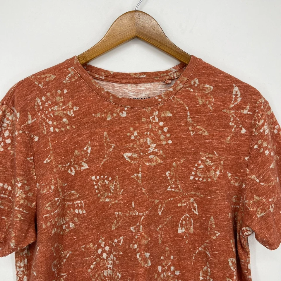 Camiseta Lucky Brand Para Hombre M Naranja Floral Manga Corta Cuello Redondo Mezcla de Algodón Foto 2 de 4
