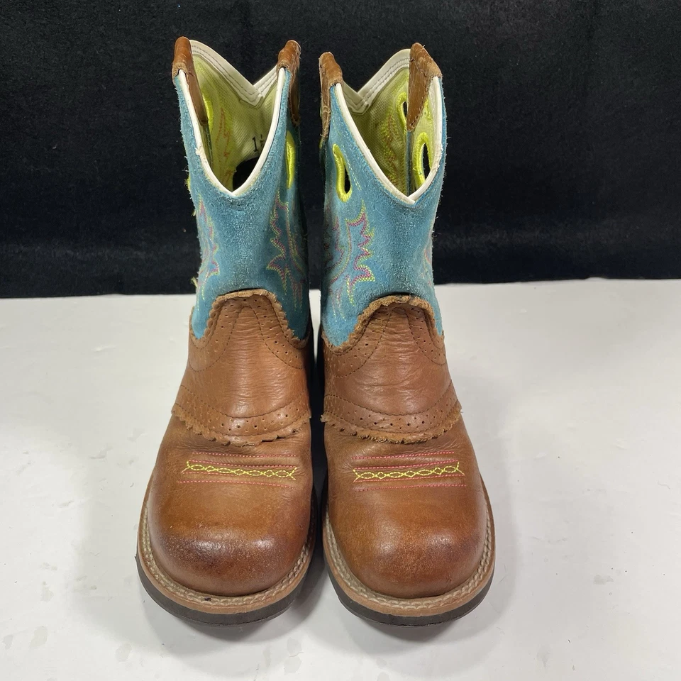 ARIAT Fatbaby Western Kids Boots Leather Tan Blue 10016241 Riding Slip On Sz 1.5 - Image 3 of 4