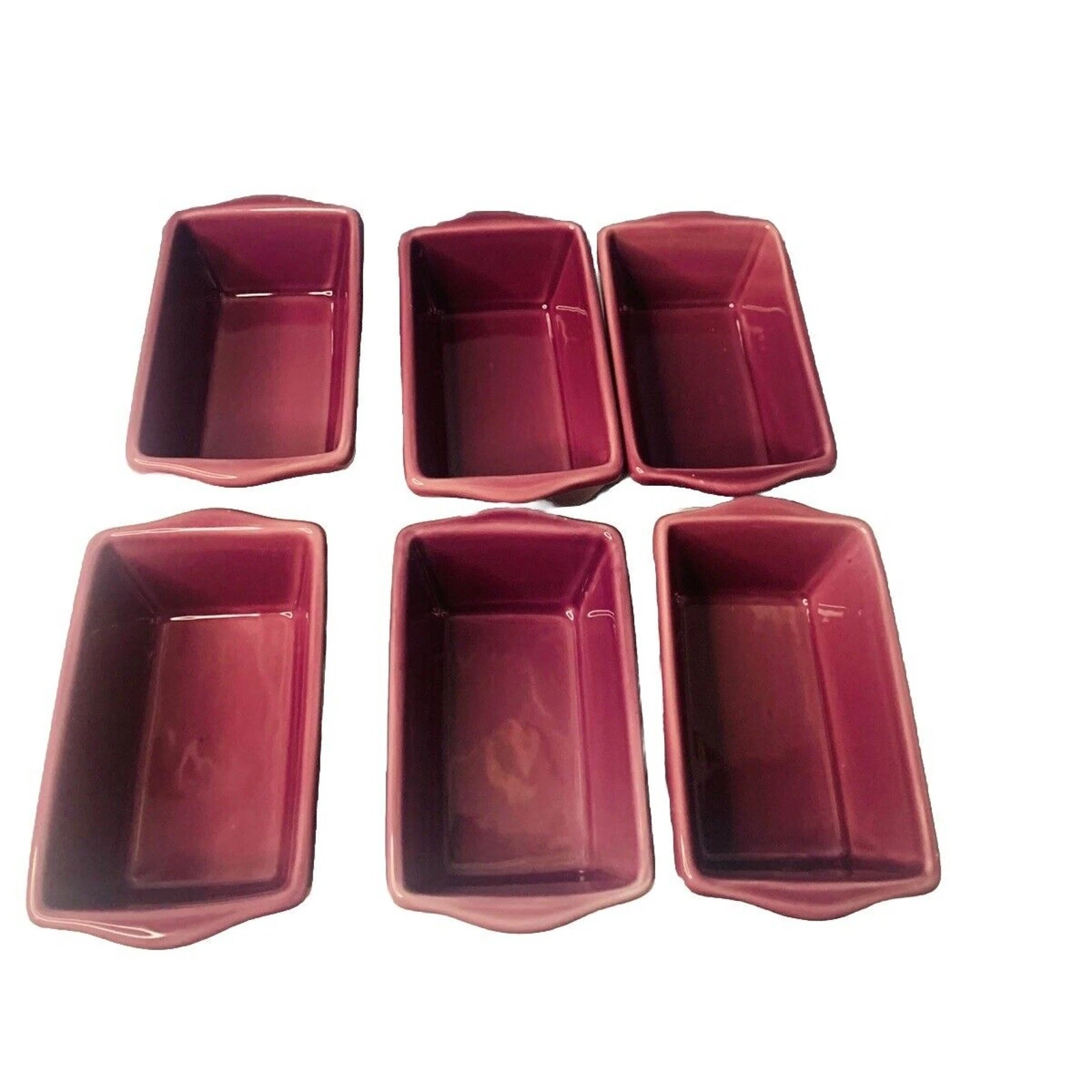 6 Mini Loaf Pans Purple 6” Stoneware Ceramic Michaels Stores Great Condition