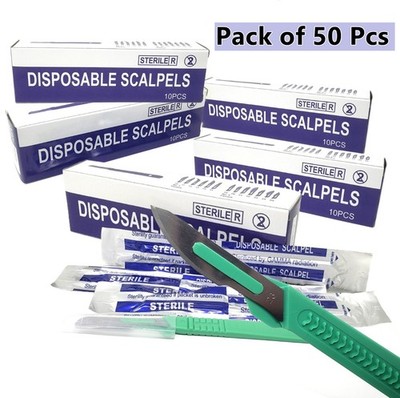 50 PCS STERILE DISPOSABLE SCALPELS #23-SINGLE USE-DISSECTING, SURGICAL, DENTAL