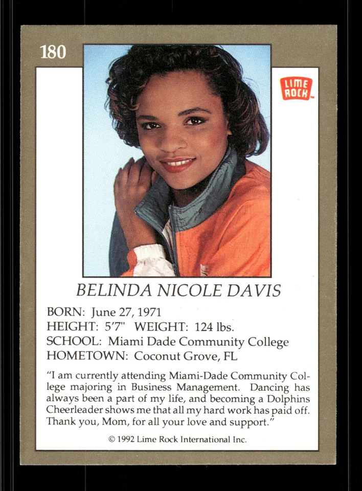 1992 Lime Rock Pro Cheerleaders #180 - Belinda Nicole Davis (RC) - Image 2 of 2