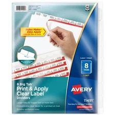 Avery 8 Big Tab Dividers for 3 Ring Binder, Easy Print & Apply Clear Label Strip