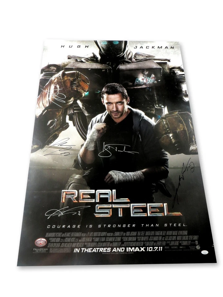 Póster autografiado 27X40 Real Steel multifirmado Jackman Mackie Goyo +2 JSA LOA