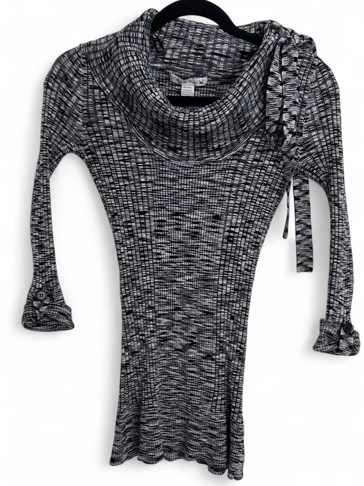 Y2K Gray Marled Cowl Neck Sweater Top Women’s Size Medium 3/4 Length Sleeves - Image 2 of 4