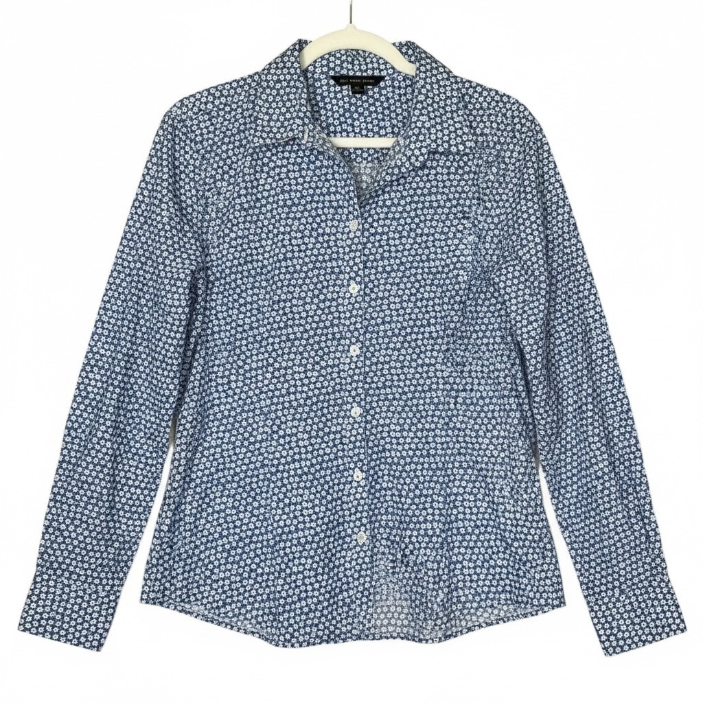 Brooks Brothers 346 Blue Floral Button Down Shirt Womens Size 12 Cotton Classic