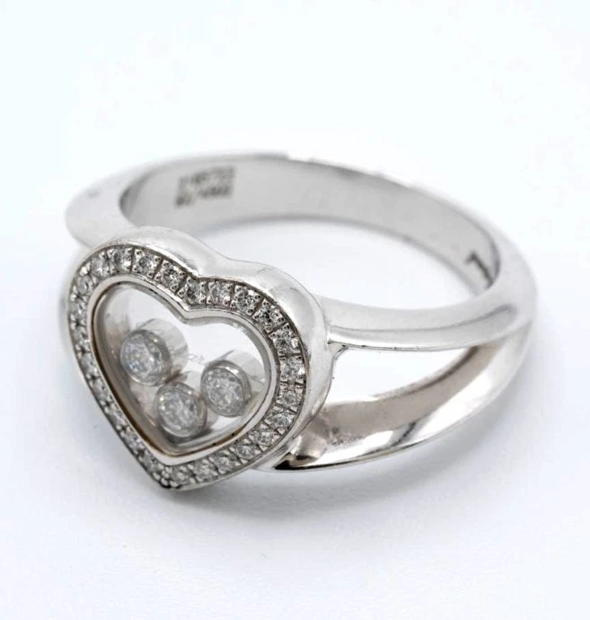 Chopard Happy Diamond 3 Flotante Oro Blanco 18k Forma de Corazón 2 Filas Band... - Imagen 3 de 4